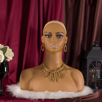 Africano-Americanos Feamel Peruca de Exibição Cabeça de Manequim Busto com o Ombro , Ótimo para Modelagem e Apresentando